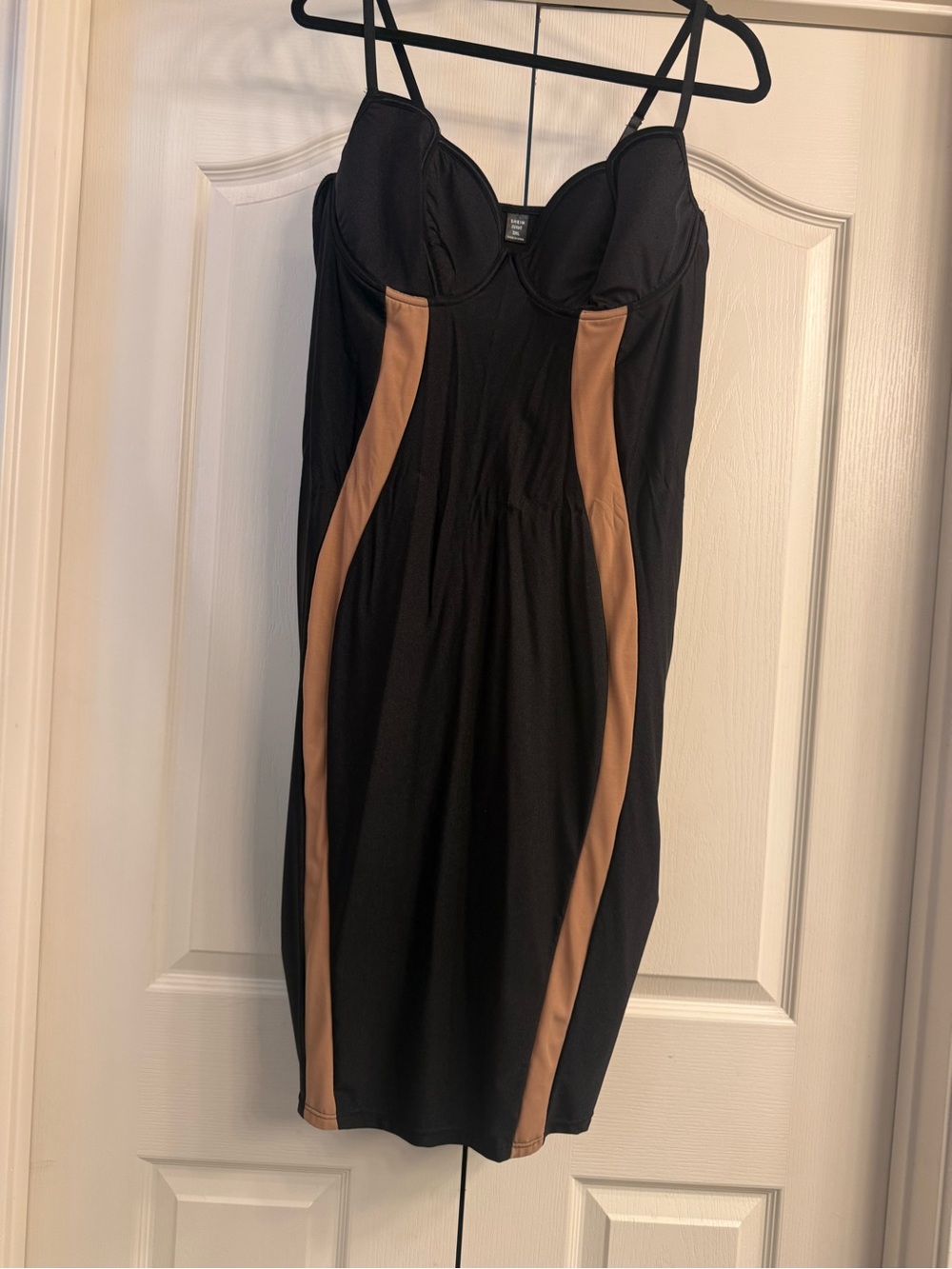 Black Dress with Tan Side Panels - Women's Bodycon Dress